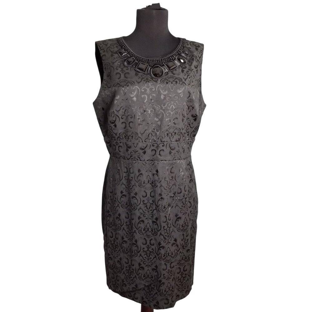 Isadora Collection Size 12P L Dress Sleeveless Sheath Black Damask Jacquard Y2K